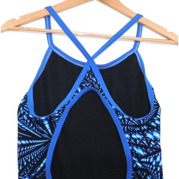 TYR Womens Blue & Black Spider Web One Piece Swimsuit Size 36 Summer Stretch - Picture 8 of 11